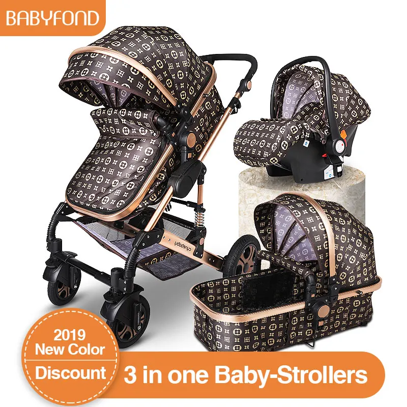 

2019 European high landscape suspension 3 in 1 four wheel stroller Aluminum high quality collapsible stroller