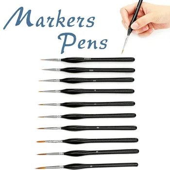 

10Pcs Detail Paint Brushes Miniature Watercolor Acrylic Oil Painting Drawing Liner Pen Painting Brush Sable Hair Wood Handle