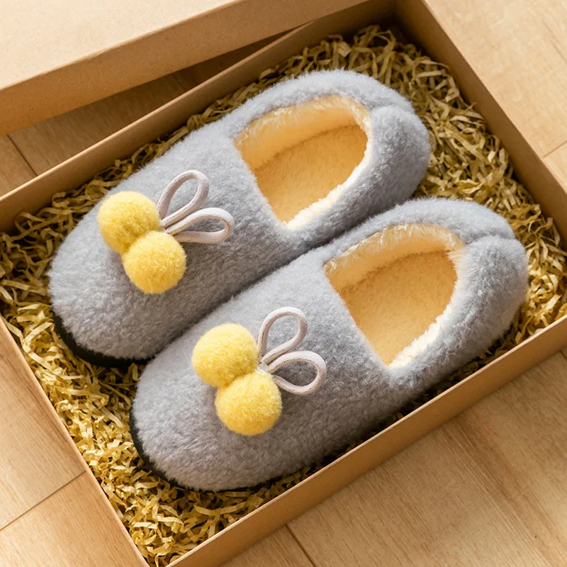 Осенняя домашняя женская обувь Зимние хлопковые тапочки Меховые Вьетнамки с