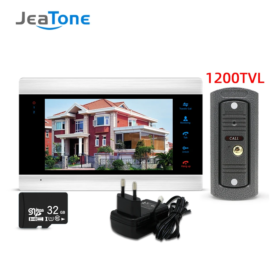 P201B1M706S1-32G-EM Jeatone видео дверной звонок видеодомофон 7 дюймов монитор 1200TVL дверной Звонок камера 32G карта памяти видеодомофон комплект - Цвет: P201B1M706S1-32G-EM