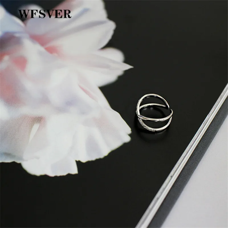 

WFSVER 925 Sterling Silver For Women Personality Cross With Crystal Opening Ring 2019 Female Fashion Jewelry Anniversary Gifts