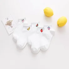 Милые носки белые носки с мультипликационным принтом персик, банан, арбуз, клубника, яблоко, Япония, Harajuku, кампус, носки для девочек белые носки