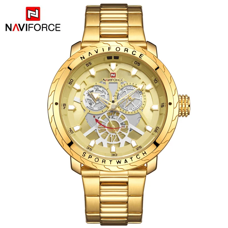 NAVIFORCE мужские наручные часы модные спортивные мужские часы лучший бренд Роскошные военные армейские бизнес из нержавеющей стали кварцевые мужские часы 9158 - Цвет: NA915802 without box
