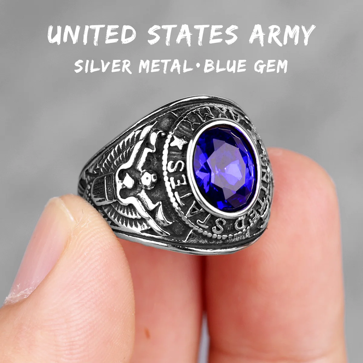 316L, нержавеющая сталь, панк-рок, хип-хоп, военные мужские кольца, креативность, индивидуальность, Винтаж, для мужчин, для мальчиков, модное ювелирное изделие, подарок - Цвет основного камня: R141-Silver-Blue