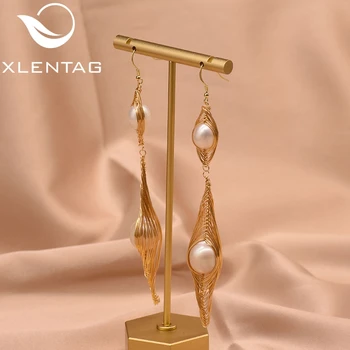 

XlentAg Natural Fresh Water Baroque Pearl Drop Earrings For Women Original Designer Handmade Dangle Earrings Fine Jewelry GE0632