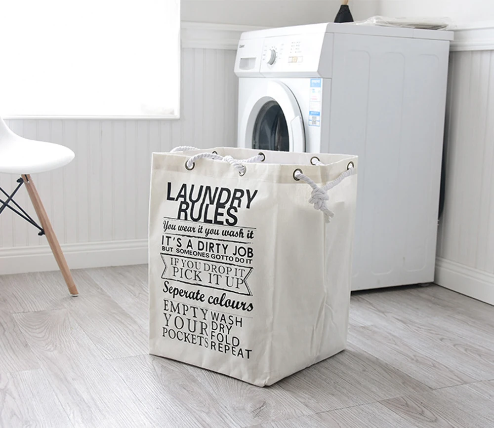 Large solid color cotton and waterproof moisture-proof storage bag with thick cotton rope Practical shopping bag Moving bag