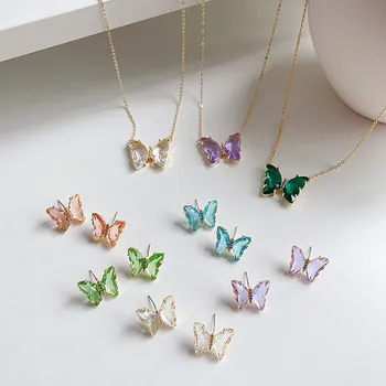 

Shiny Side New Accessories Elegant Glass Butterfly Stud Earrings for Women Simple Style Candy Color Insect Earrings