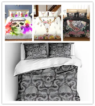 

3D Digital Printing Skull Bedding Sets Europe Style New Hot Sale High Quality Skull Bedding Sets