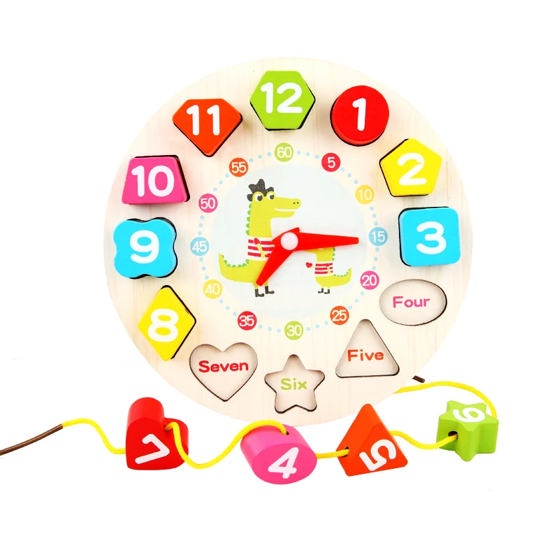 Детские деревянные часы с резьбой, Обучающие игрушки, цифровые часы, цифровые деревянные головоломки, мультяшная игрушка с резьбой