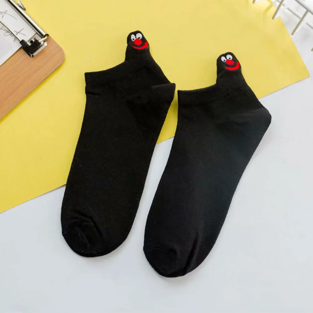 Вышитые Мультяшные женские носки повседневные короткие дышащие хлопковые носки-башмачки модные забавные Женские носочки летние хлопковые носки - Цвет: Black