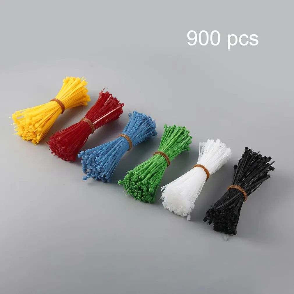 900 Pieces Zip Ties Self-locking Nylon Cable Ties Black White Red Yellow Blue Green 100mm Plastic Wire Ties drop shipping