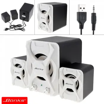 

Bonks K2 White Combination Subwoofer Speakers Vigorous Bass Adjustment and Full-Frequency Volume Control Knob for PC /Phone