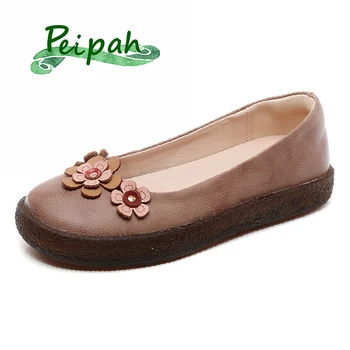 

PEIPAH Women Genuine Leather Sweet Shallow Ballet Flats Ladies Slip On Shoes Woman Summer Driving Shoes Plus Size Footwear