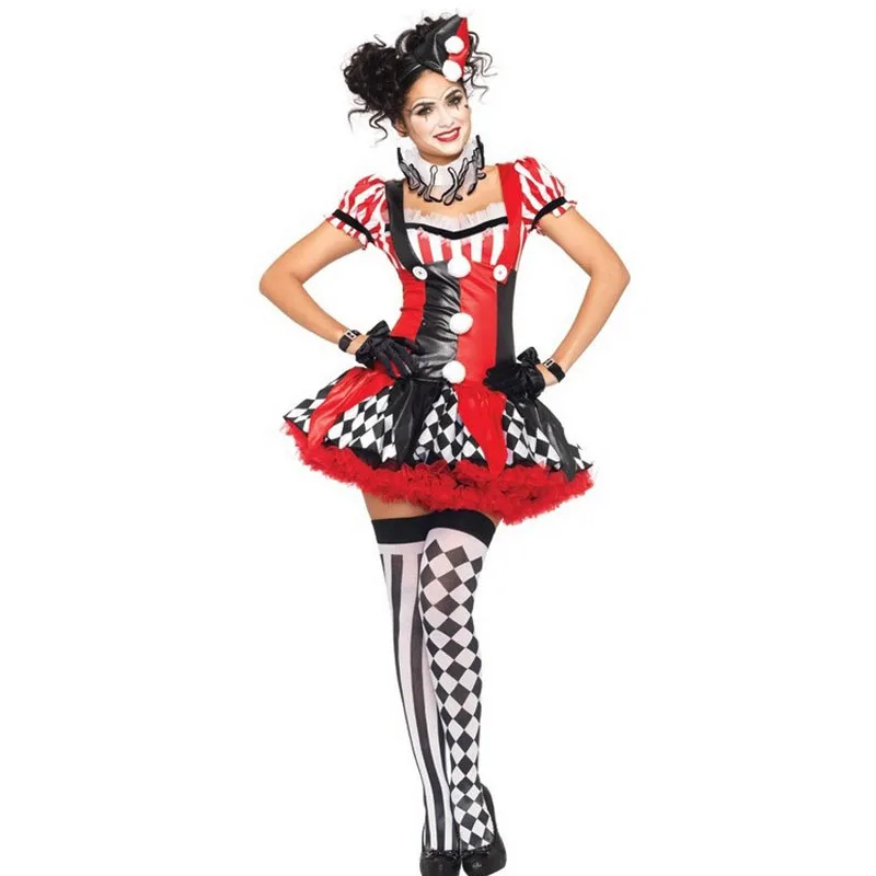 Funny joker costume Women Fancy Dress with stockings Clown Circus Gown Cosplay Horror Joker Ghosts Halloween Costume Adult | Тематическая