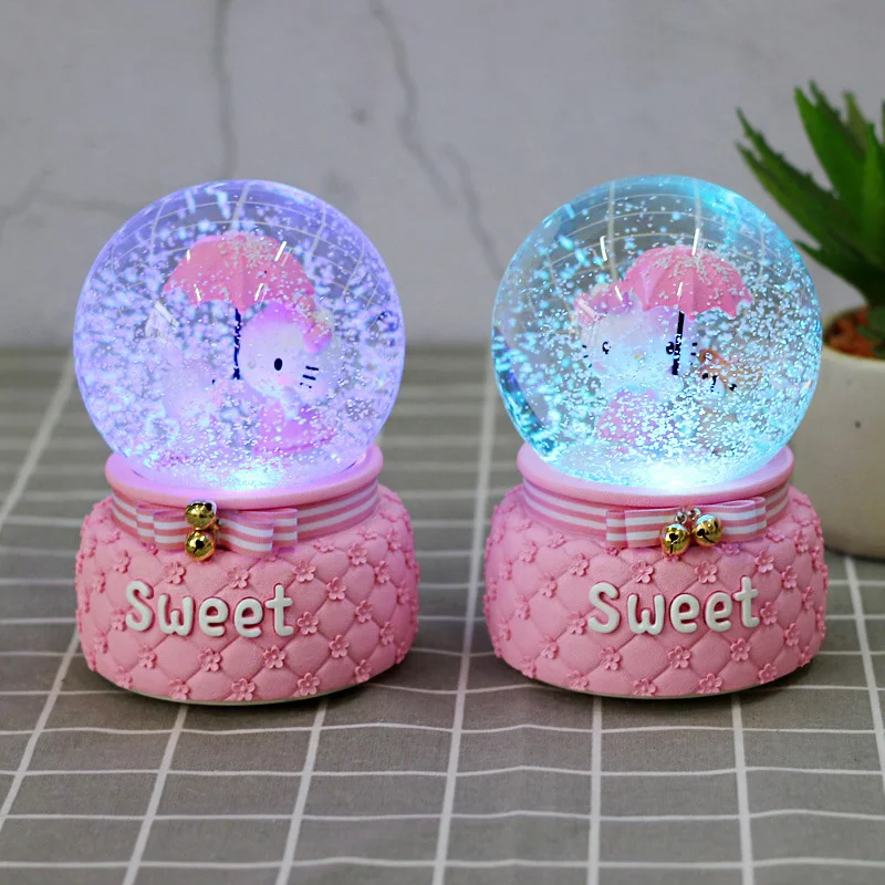 Cat Kitty Snow Globe Crystal Ball Rotating Christmas Music Box Christmas Decoration for Home Decoration Accssories Birthday Gift