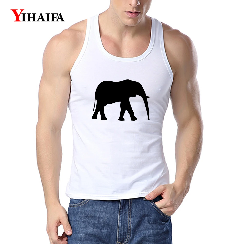 

YIHAIFA Mens Gym Clothing Tank Top Black Elephant Printed Bodybuilding Singlet Fitness Men Vest Sports Undershirt
