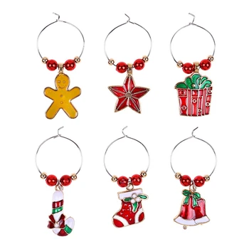 

6Pcs Christmas Cup Decoration Rings Wine Glass Pendants for Home Table Decoration Party New Year Product