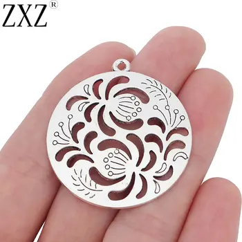 

ZXZ 10pcs Flower Pattern Round Charms Pendants Beads for Jewelry Making Findings 43x40mm