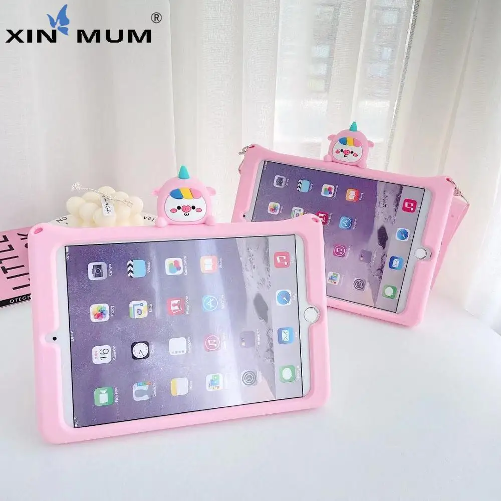 

Case For iPad Pro 9.7 10.5 11 Air 7th 10.2 / 9.7 2017 2018 5th 6th Cartoon Kids Cover For Mini 1 2 3 4 5 Silicon Funda + Strap