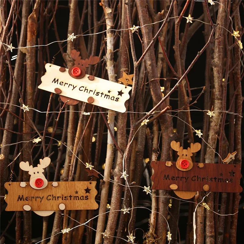Christmas Wooden Openwork Letter Elk Pendant Xmas Tree Hanging Decorations christmas decoration #3N01 (2)