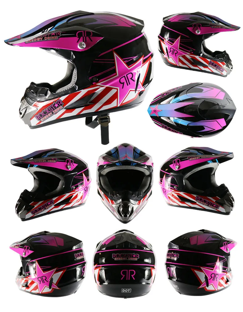 Отправить перчатки очки маска мотоцикл шоссейные гонки внедорожный шлем розовый шлем со звездой