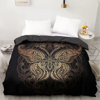 

Bedding Set Custom Design 3D Printed Duvet Cover Quilt Comforter Blanket Case Covers 230x230cm Butterfly Glod Black Home Textile