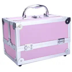 SM-2176 алюминиевый органайзер для макияжа чехол для поезда Ювелирная коробка органайзер для косметики с зеркалом 9 "x 6" x 6 "Розовый Настольный