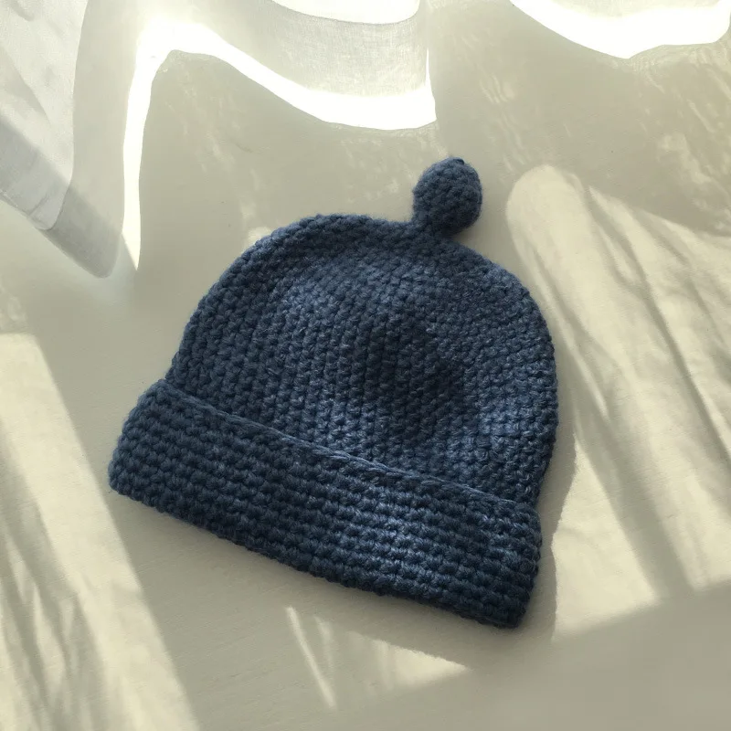 Knit hat women autumn and winter new knitted hat wild ear tip pointed hat couple warm student Korean cold cap Skullies beanies - Цвет: Синий