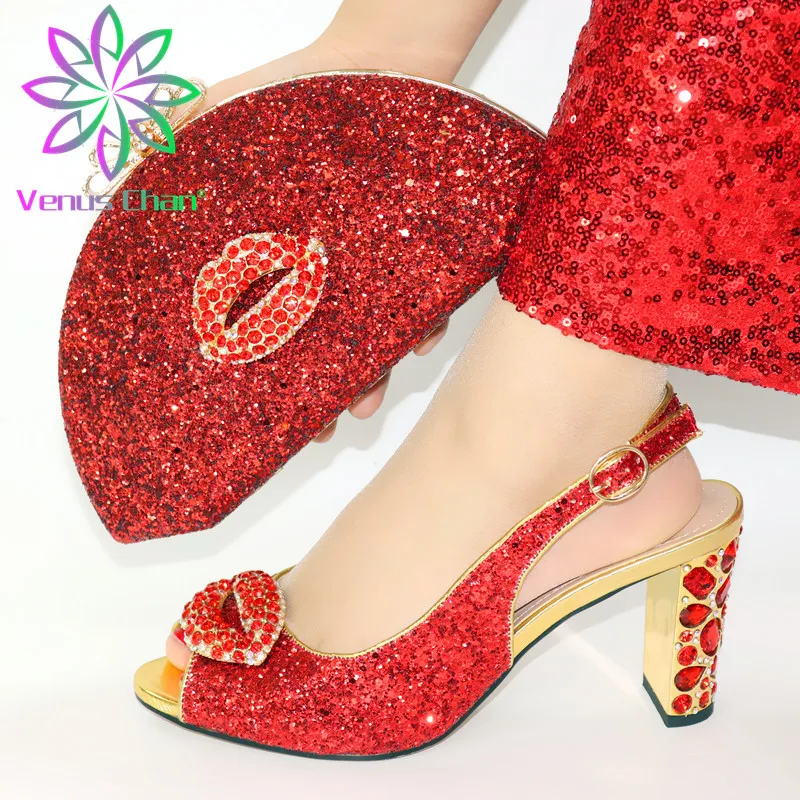 red shoe bag Новые модные свадебные туфли в африканском стиле комплект из туфель и сумочки в итальянском стиле, для вечерние в Для женщин комплект и итальянских туфель и сумочки для вечерние вечеринки - Цвет: red shoe bag