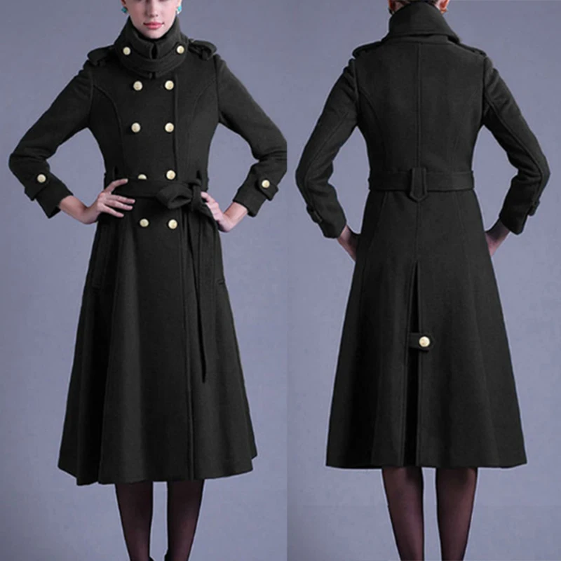 Женское пальто длинное зимнее элегантное женское пальто приталенное пальто с лацканами винтажное двубортное Женское пальто с поясом