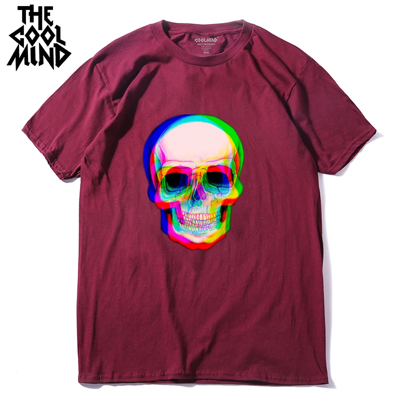 COOLMIND 100% cotton short sleeve summer skull print men T shirt casual cool loose mens tshirt male t-shirt tee shirts