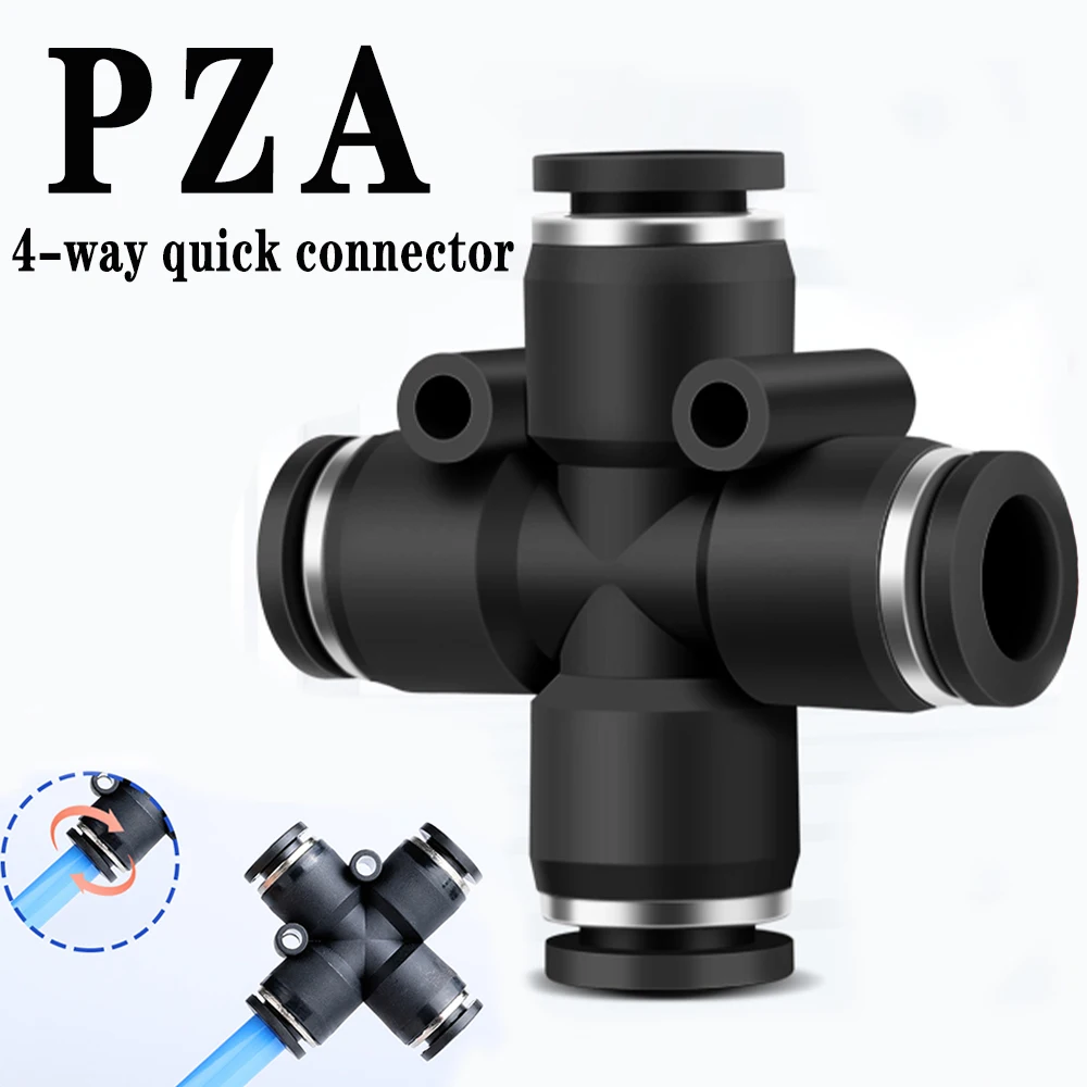 

Black boutique PZA four-way pneumatic quick connector hose plug-in quick connector adapter air compressor accessories 4-16mm