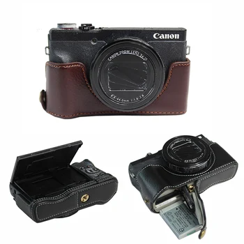 

portable Genuine Cowhide Leather Case bag cover For Canon G5 X Mark II g5xii G5XM2 camera shell wit Battery Opening