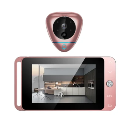 Rose doorbell Одежда высшего качества домашний охранный звонок 4 дюйма глазок HD ips Экран Поддержка Макс 32GB ж/t Функция обнаружения движения на - Цвет: Rose doorbell