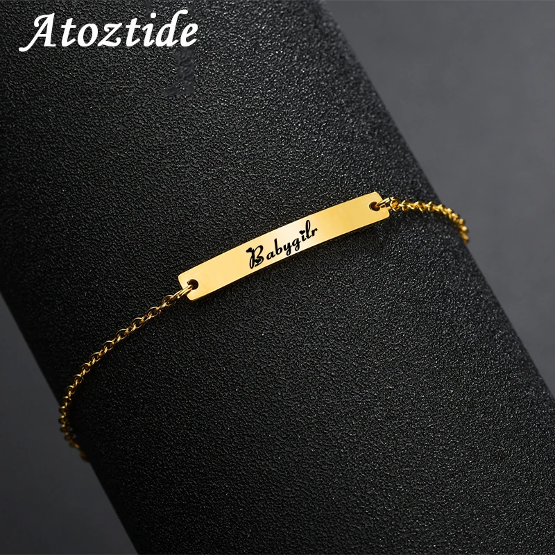 Atoztide персонализированный браслет-цепочка для детей Adjsutable гравировка из