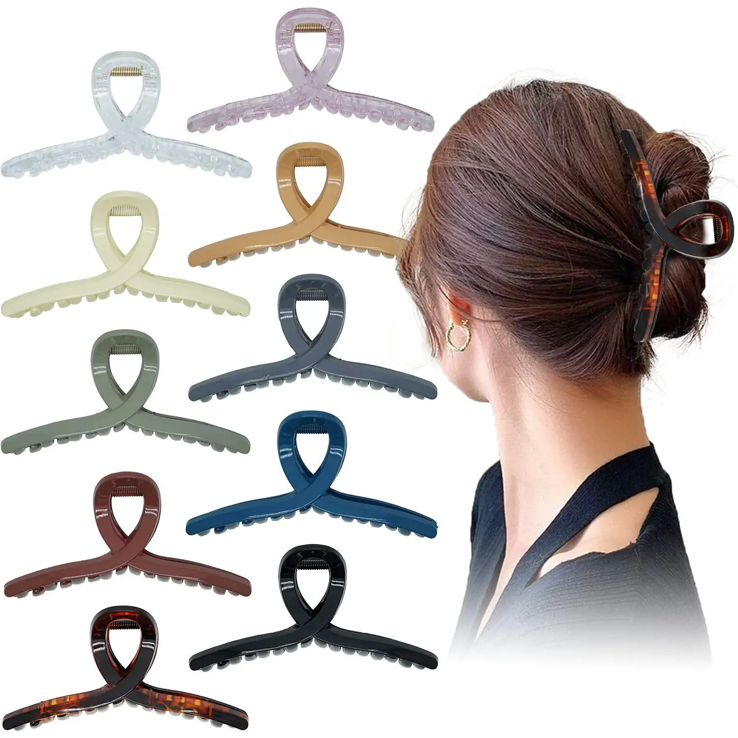 10pcs Women Hair Claw Vintage Hair Clips Hairpin Hair Crab Hair Accessories 4.3 Inch Nonslip Jaw for Thick Hair, Banana Barrette