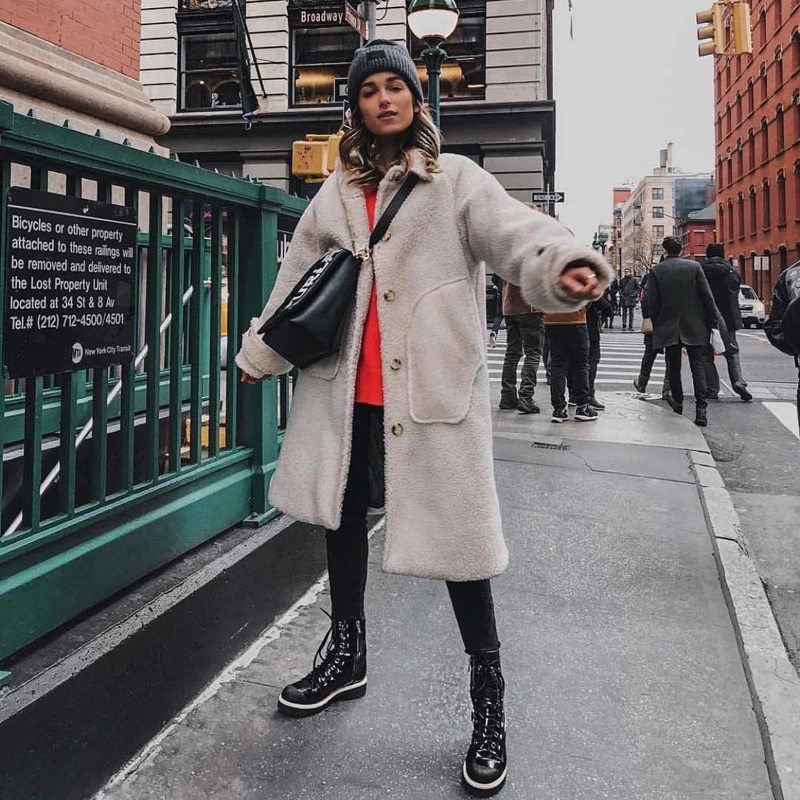 Insta Горячая большой карман плюшевый медведь куртка пальто для женщин белая длинная верхняя одежда пальто Зимняя уличная мода негабаритных пальто из искусственного меха