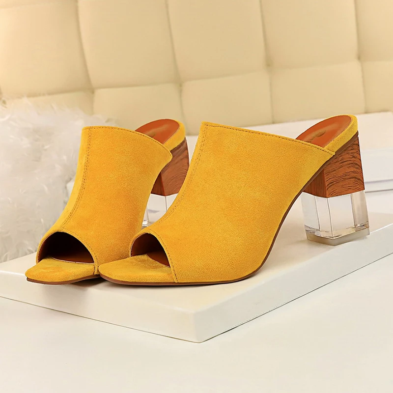 BIGTREE chanclas mujer/ г.; шлепанцы на высоком каблуке с кристаллами; женские пикантные замшевые шлепанцы на платформе с открытым носком и квадратным каблуком