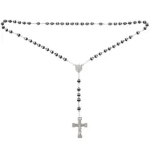 Stainless Steel Pendant Necklace Silver Black Virgin Mary Jesus Christ Crucifix Cross Rosary Vintage Retro 26 Inch Chain Man Wom(China)