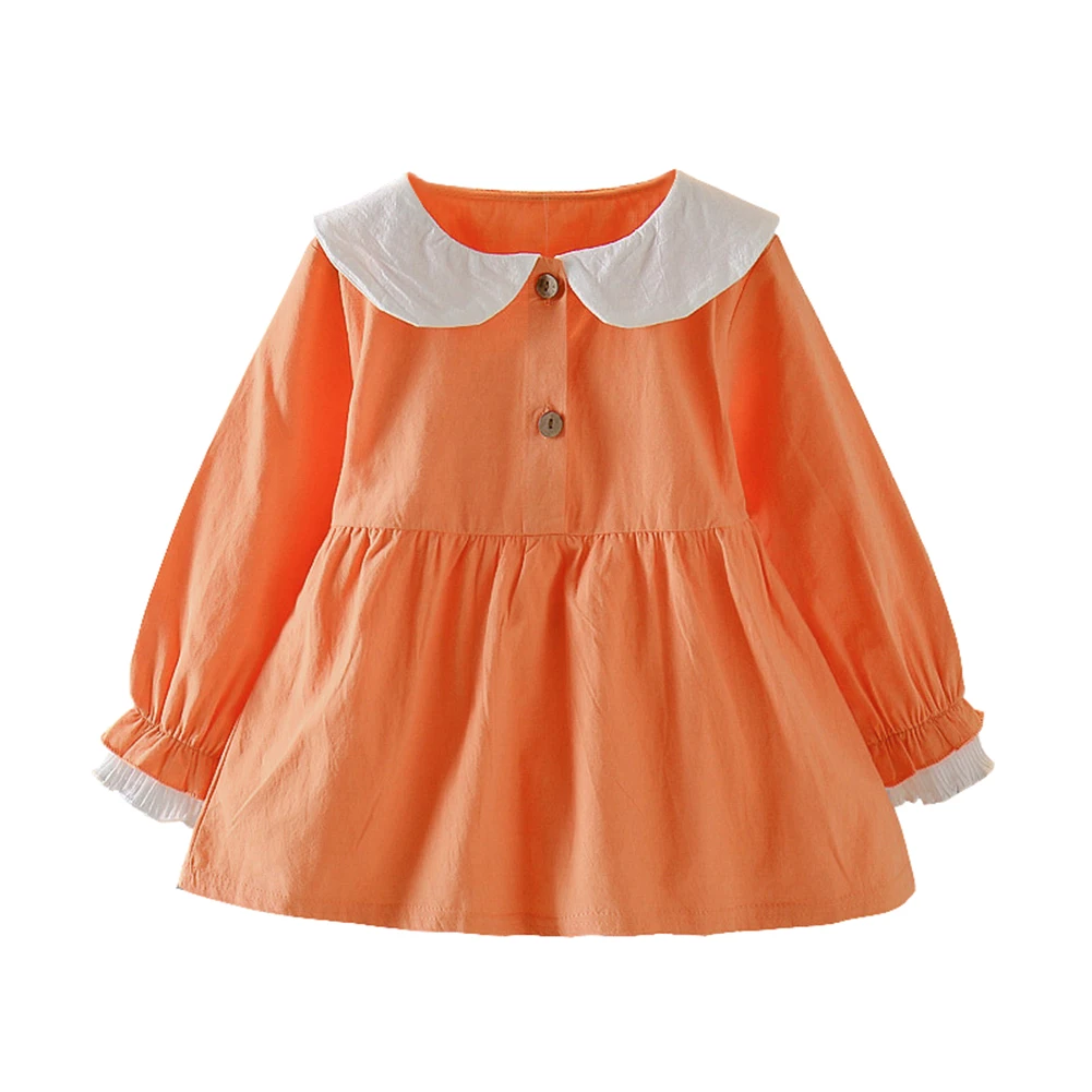 Г. Платье для маленьких девочек vestidos/детская одежда для маленьких девочек Корейский короткий хлопковый топ с длинными рукавами, платье-пачка принцессы для малышей От 0 до 3 лет - Цвет: Оранжевый