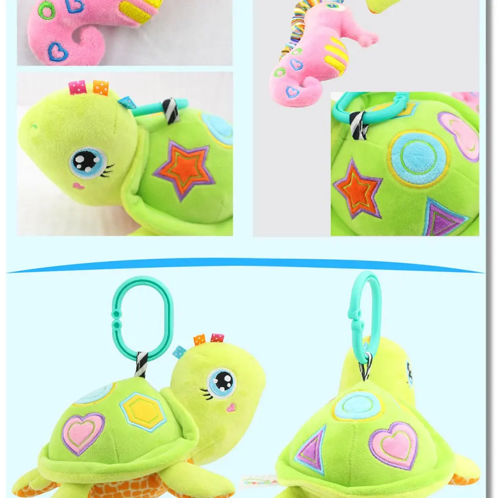 Baby Rattle Plush Toy Marine Animal Car Pendant Crib Bed Hanging Toy Animal Teether Interaction Colorful Early Educational Dolls