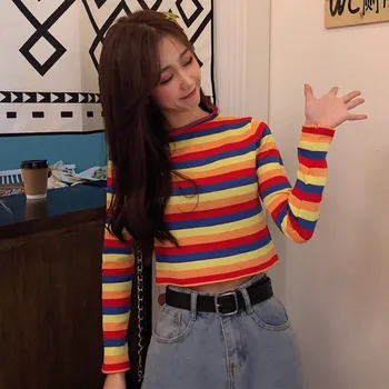 

Women Sweaters Vintage Loose Striped Sweater Female Harajuku Knitted Tops