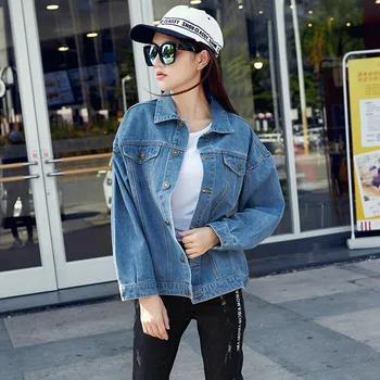 

Denim Jackets Plus Size 5XL Women's Blue Coat Basic Ladies Jeans Jacket Single Breasted Outwear Female Feminine Clothing