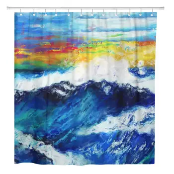 

72"x72" Shower Curtain Waterproof Polyester Fabric Blue Pattern Aztec Christmas Abstact Border Retro Abstract Color Decorative