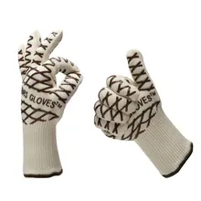 Кевлар хлопок нескользящий Силиконовый теплоизоляционные и стойкие перчатки для барбекю 500 градусов огнеупорные барбекю микроволновая печь