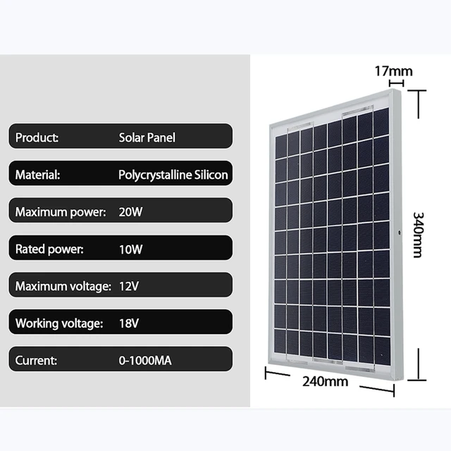 12V/24V Solar Panel System 18V 20W Solar Panel 40A/50A/60A Charge Controller 1000W Solar Inverter Kit Complete Power Generation 3