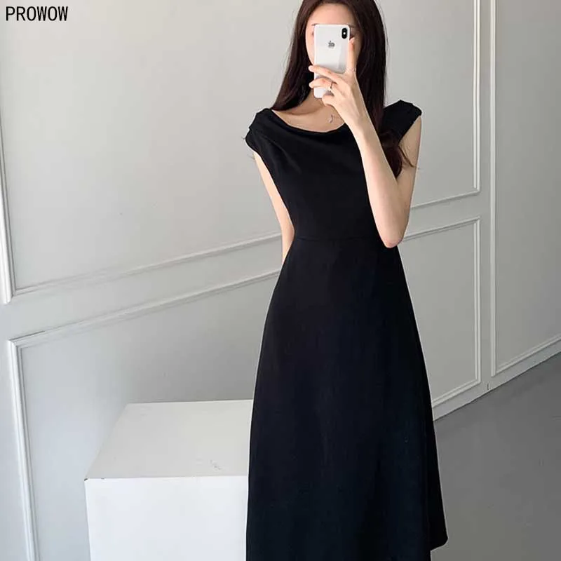 Elegant Summer Women Dress 2020 Plus Size Cotton Office Slim Waist Long Dress Ladies Off Shoulder Korean Chic Vacation Dresses