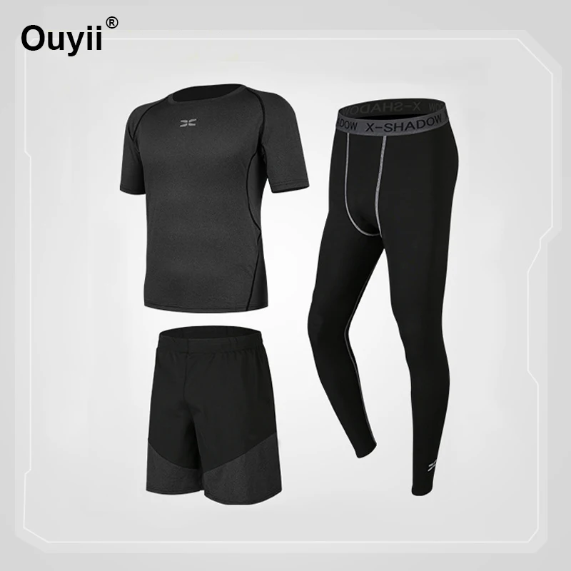 Suit Style 1 Мужской компрессионный костюм из 3 предметов для тренажерного зала, фитнеса, бега, тренировок, спортивная одежда для бодибилдинга, спортивный костюм, дышащая плотная быстросохнущая одежда - Цвет: Suit Style 1