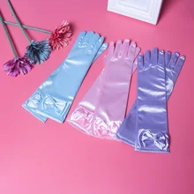 29 см девушки шелковистые атласные модные перчатки Eblow длина принцесса платье банты Формальные перчатки для свадебной вечеринки ST269