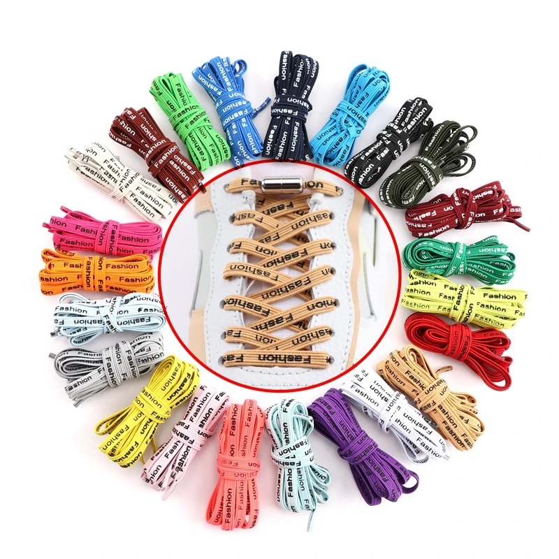 

1Pair Elastic Locking Shoelaces Printed letters Flats No Tie Shoelace Quick Sneakers Kids Adult Women Men Shoe laces Strings